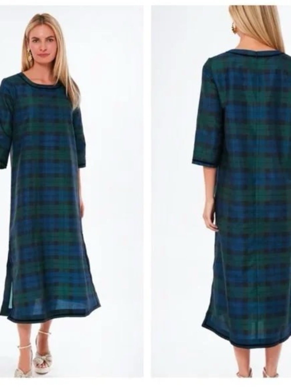 Tuckernuck | Jamie Velvet Trimmed Plaid Blackwatch Midi Dress Size Medium